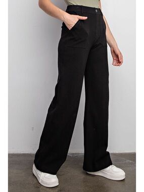 Black Twill Wide Leg Pants by Rae Mode